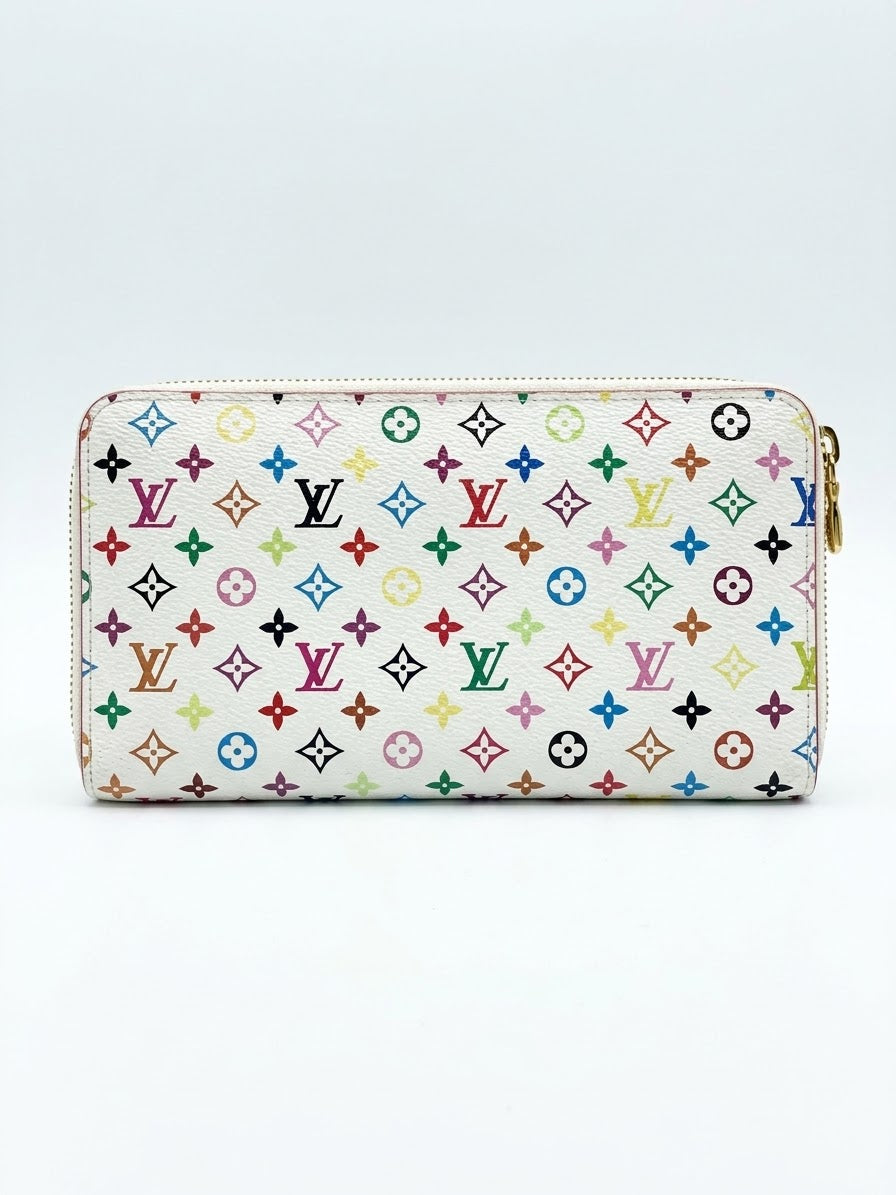 White Multicolor Monogram Zip-Around Wallet