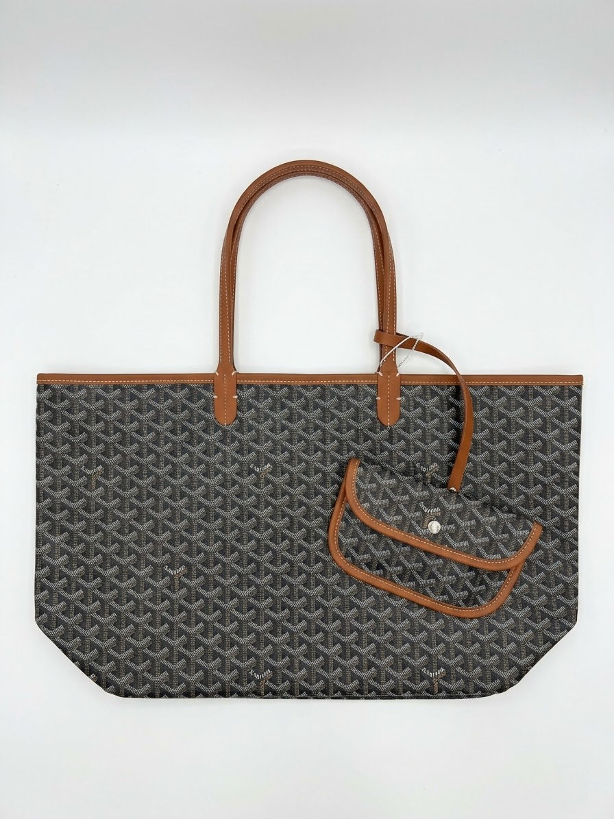 Goyard Patterned Tote with Brown Trim